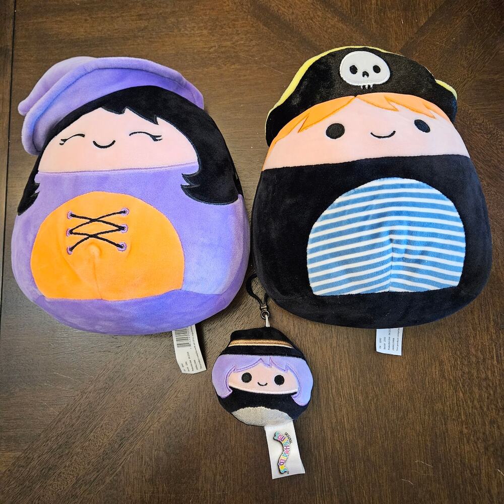 Squishmallows Halloween Lot of 3 Witch Pirate 9" Keychain Mini Holiday Cute